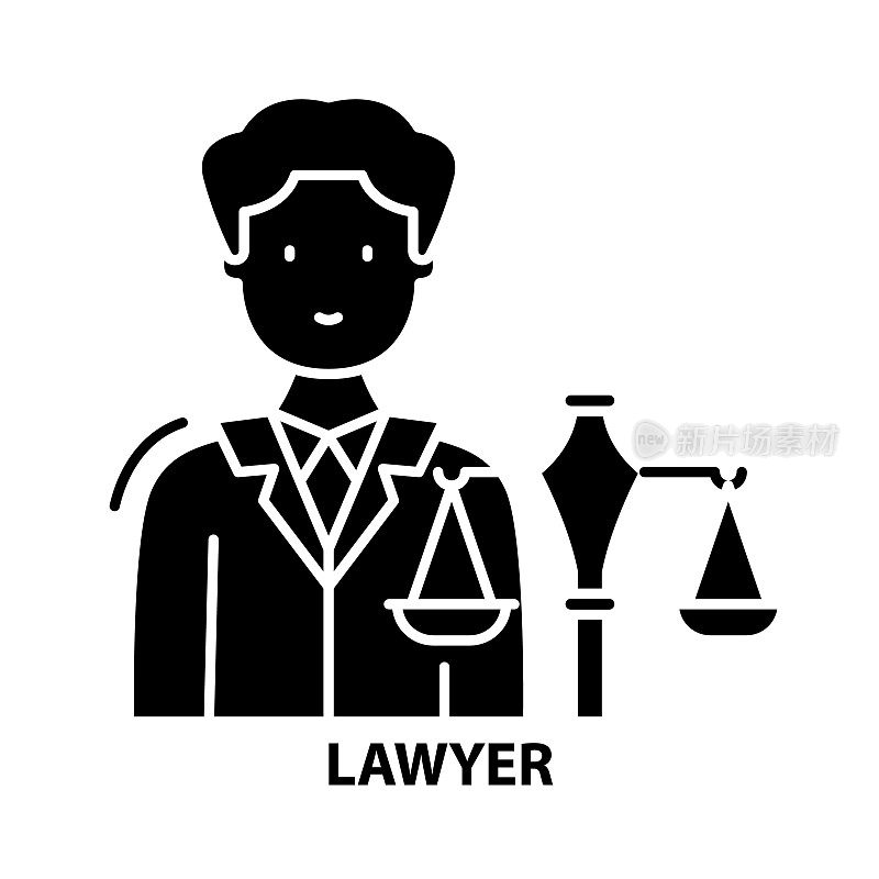 lawyer icon, black vector sign with editable strokes, concept illustration